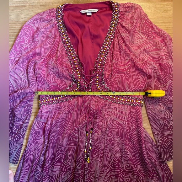 DVF Gwendolyn Lace-Up Beaded Chiffon Tunic Dress Size 12 $398 - Picture 4 of 5